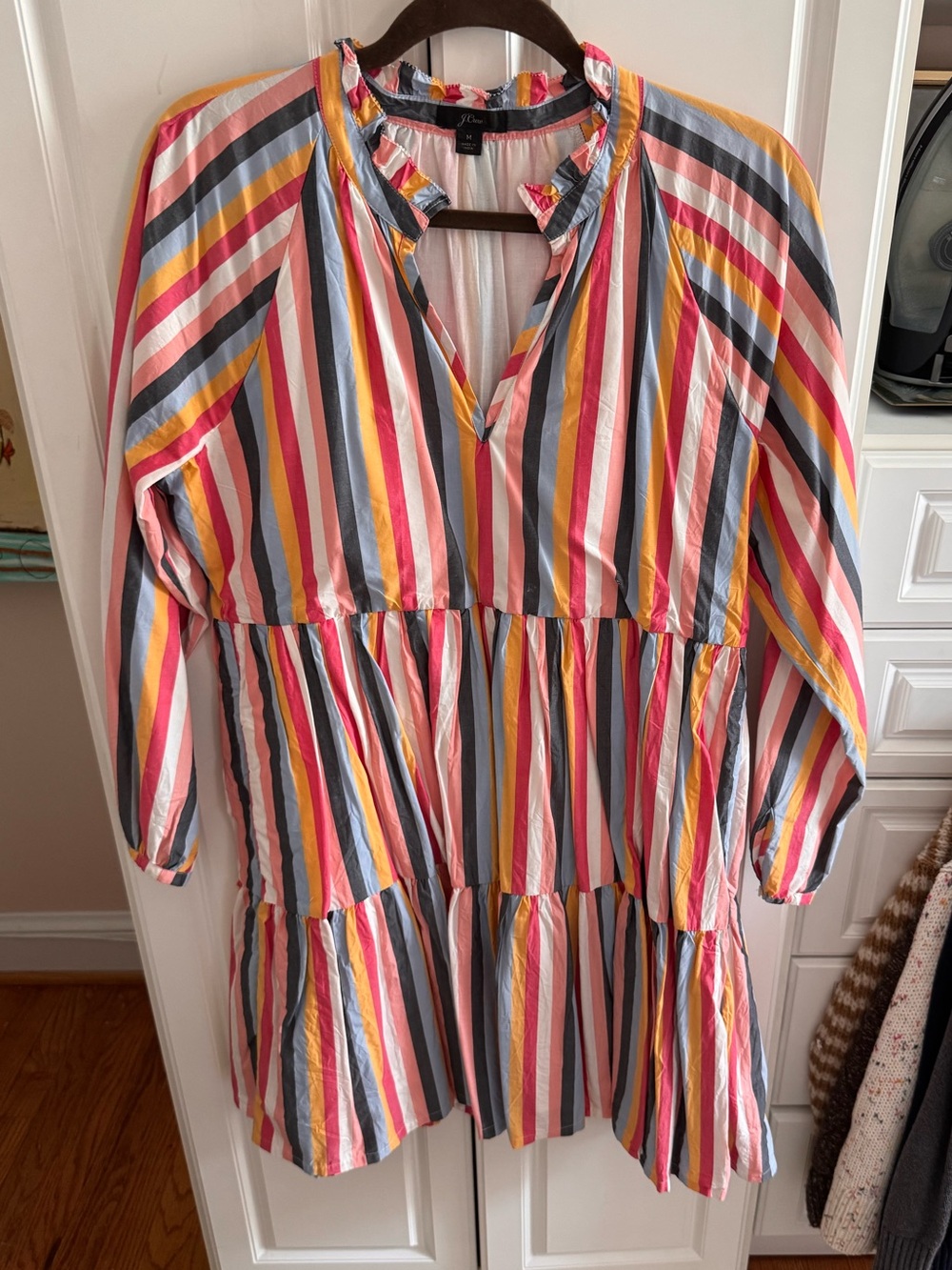 JCrew medium candy stripe tiered dress like new